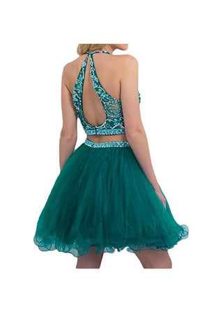Zweiteiliges Tüll-Kurzkleid mit Perlenbesatz, PG046