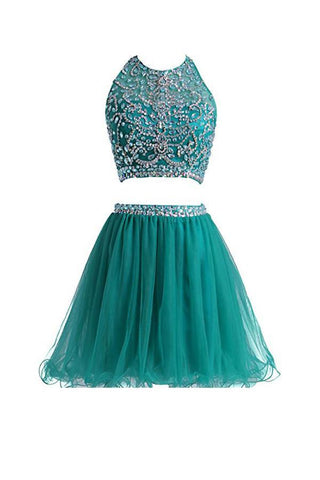 Zweiteiliges Tüll-Kurzkleid mit Perlenbesatz, PG046