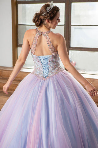 Zweifarbiges Quinceanera-Kleid mit Perlenbesatz und Neckholder von Calla KY79398