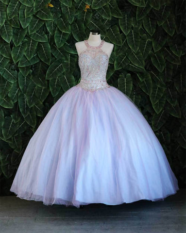 Zweifarbiges Quinceanera-Kleid mit Perlenbesatz und Neckholder von Calla KY79398