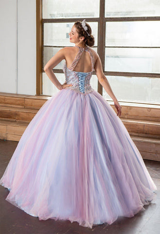 Zweifarbiges Quinceanera-Kleid mit Perlenbesatz und Neckholder von Calla KY79398