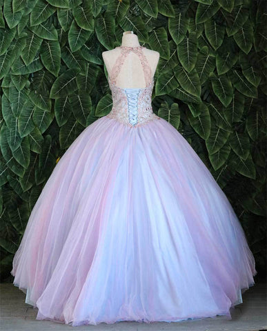 Zweifarbiges Quinceanera-Kleid mit Perlenbesatz und Neckholder von Calla KY79398