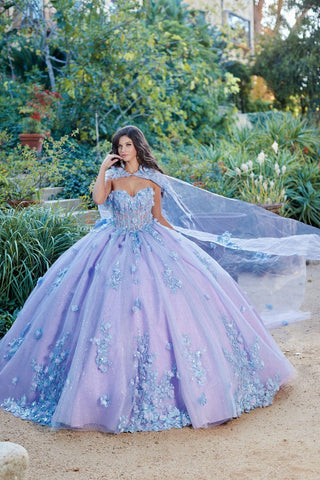 Zweifarbiges trägerloses Cape-Ballkleid von Petite Adele PQ1040