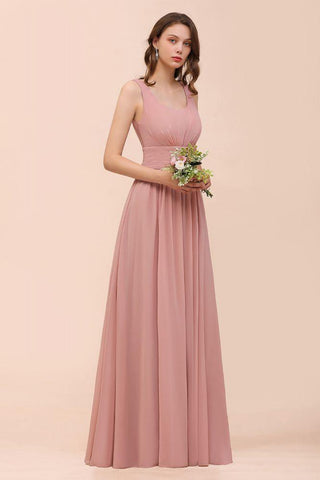 U-Ausschnitt, hohe Taille, Brautjungfernkleid, lang, Chiffon, formelles Partykleid