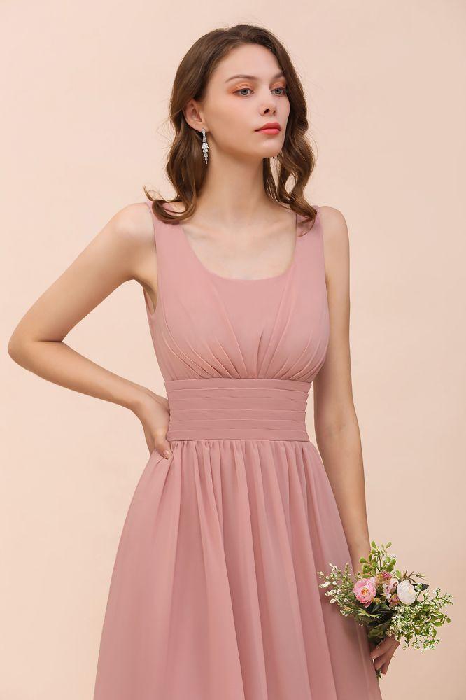 U-Neck High Waist Bridesmaid Dress Long Chiffon Formal Party Dress