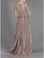 Etuikleid/Säulenkleid für die Brautmutter, Hochzeitsgast, elegante Party, V-Ausschnitt, Pinselschleppe, Stretch-Chiffon, lange Ärmel mit Spitzenrüschen