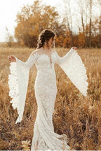 Einzigartiges Sweetheart-Langarm-Nixen-Bodenlanges Spitze Brautkleid mit Kapellenzug