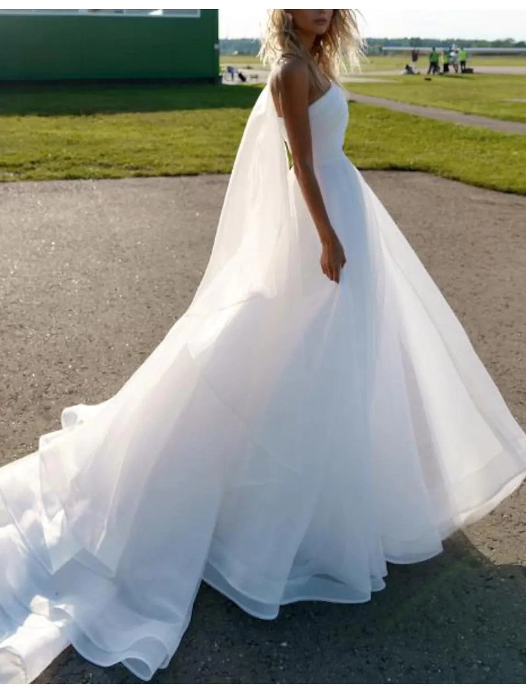 Formelle Brautkleider Kapelle Schleppe Prinzessin Ärmellos Ein Schulter Organza Mit Rüschen Volltonfarbe