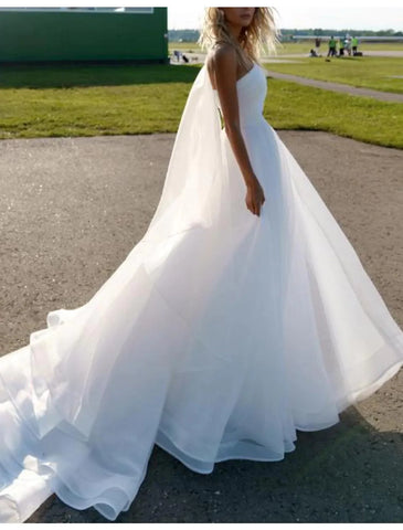 Formelle Brautkleider Kapelle Schleppe Prinzessin Ärmellos Ein Schulter Organza Mit Rüschen Volltonfarbe