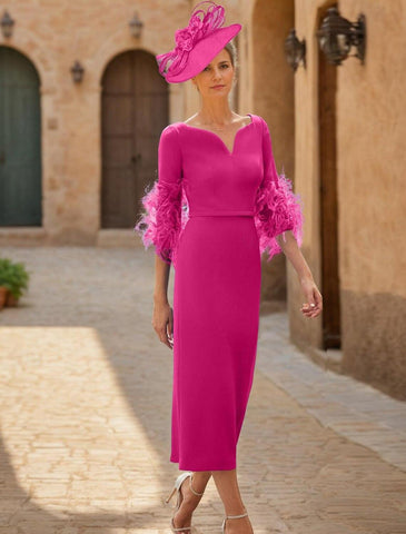 Elegantes Kleid mit V-Ausschnitt, Knöchellänge, Stretchstoff, halbe Ärmel, mit Kleid für die Brautmutter