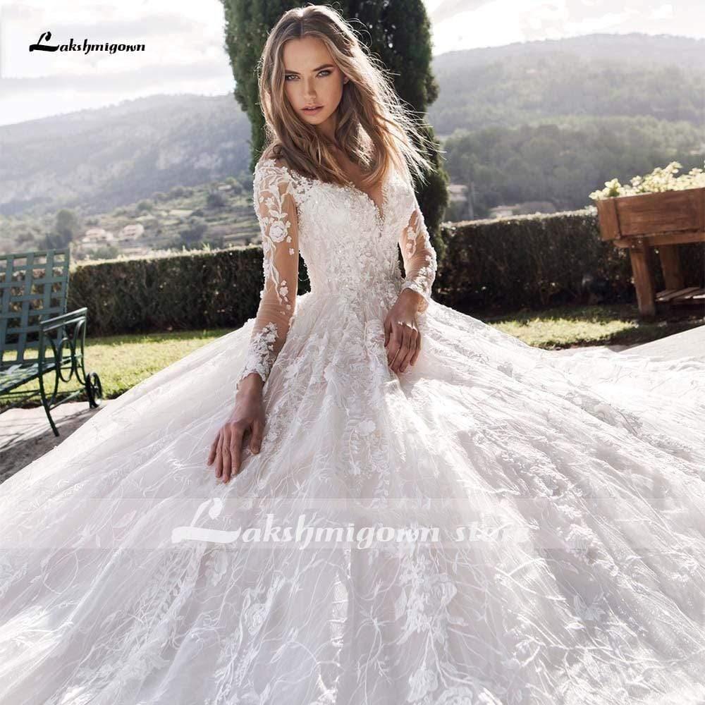 NumberSea V-Neck A Line Lace Wedding Dresses
