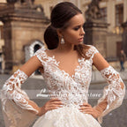 NumberSea V-Neck A Line Lace Wedding Dresses Applique Beading