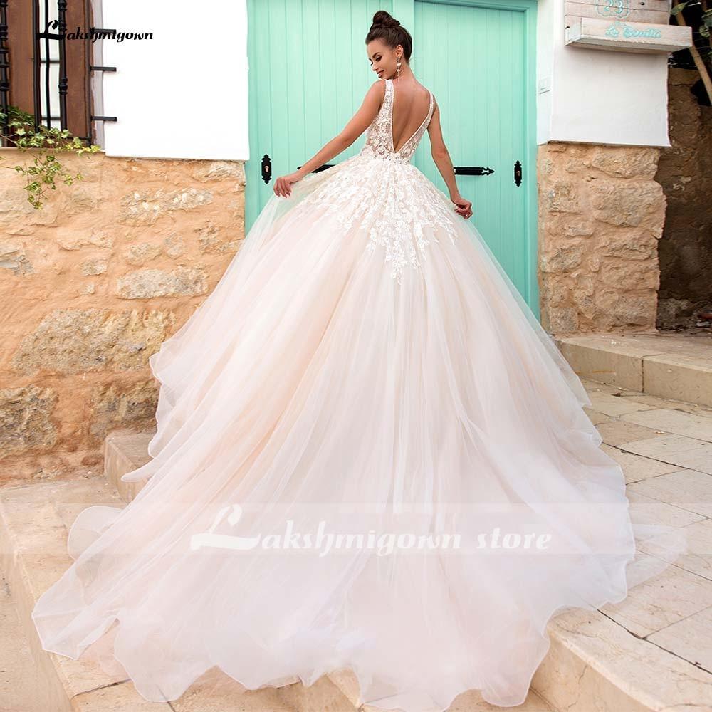 NumberSea V-Neck A Line Lace Wedding Dresses Applique Beading