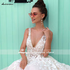 NumberSea V-Neck A Line Lace Wedding Dresses Applique Beading