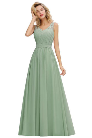 V-Ausschnitt Aline Rüschen Chiffon Brautjungfernkleid Ärmellos Floral Abend Swing Kleid