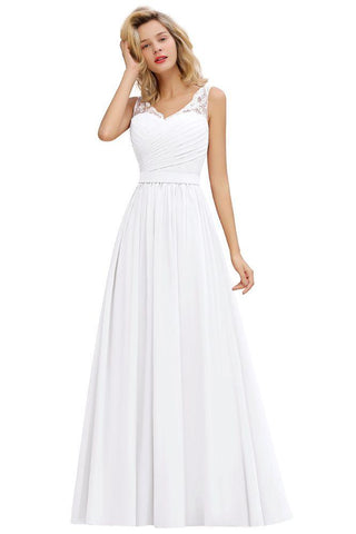 V-Ausschnitt Aline Rüschen Chiffon Brautjungfernkleid Ärmellos Floral Abend Swing Kleid