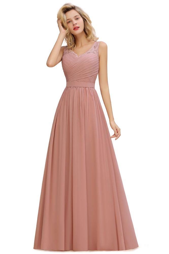 V-Neck Aline Ruffle Chiffon Bridesmaid Dress Sleeveless Floral Evening Swing Dress