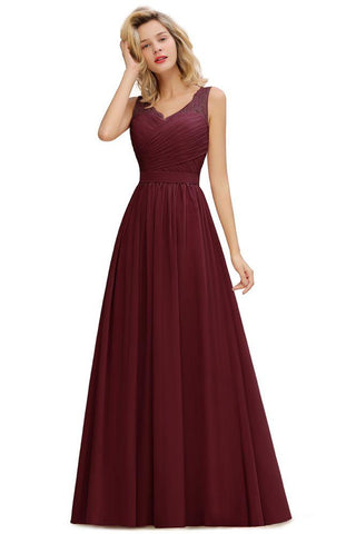 V-Ausschnitt Aline Rüschen Chiffon Brautjungfernkleid Ärmellos Floral Abend Swing Kleid