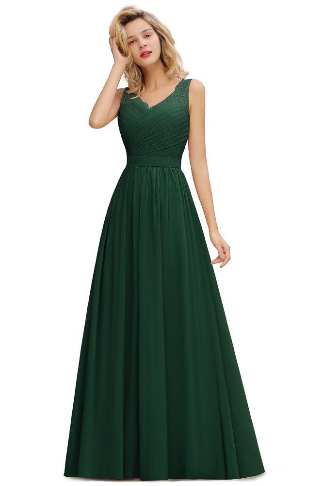 V-Neck Aline Ruffle Chiffon Bridesmaid Dress Sleeveless Floral Evening Swing Dress