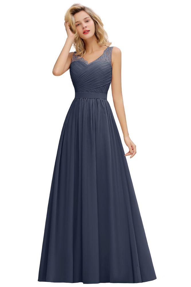 V-Neck Aline Ruffle Chiffon Bridesmaid Dress Sleeveless Floral Evening Swing Dress
