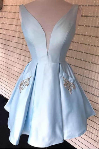 Süßes Homecoming-Kleid aus burgunderrotem Satin mit V-Ausschnitt und Taschen PD360