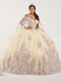 Quinceanera-Kleid mit V-Ausschnitt und Cape-Ärmeln von Fiesta Gowns 56491
