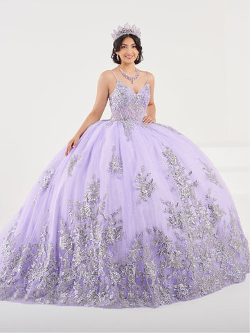 Quinceanera-Kleid mit V-Ausschnitt und Cape-Ärmeln von Fiesta Gowns 56491