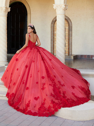 Quinceanera-Kleid mit V-Ausschnitt und Korsett von House of Wu 26064