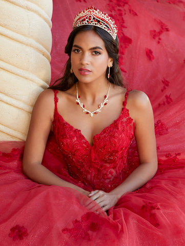 Quinceanera-Kleid mit V-Ausschnitt und Korsett von House of Wu 26064