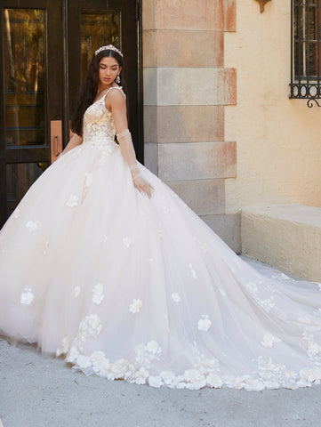 Quinceanera-Kleid mit V-Ausschnitt und Korsett von House of Wu 26064