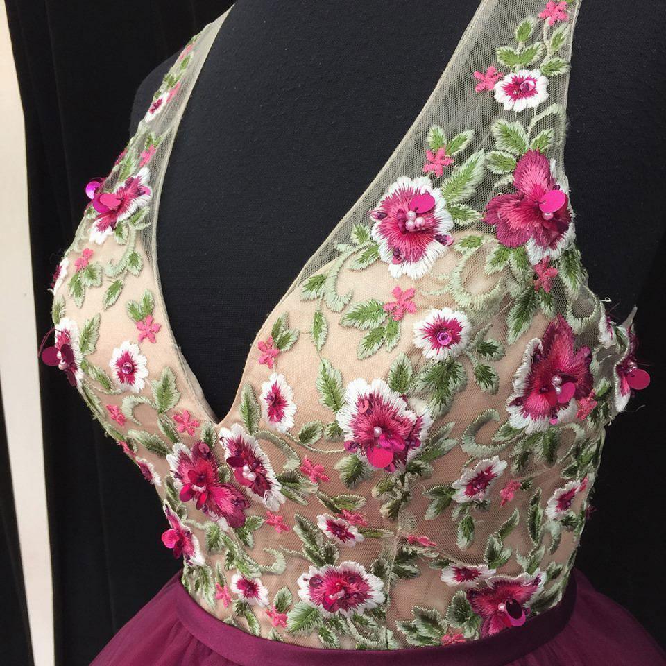 V Neck Embroidery Backless Homecoming Dresses Short Prom Dress  PD361