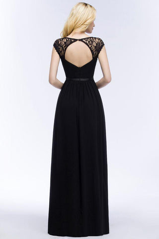 V-Ausschnitt Bodenlange A-Linie Spitze Chiffon Brautjungfernkleider mit Schärpe