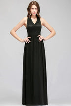V-neck Floor Length Sleeveless Lace Top Black Bridesmaid Dress by misshow.com