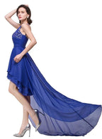 V-Neck Hi-lo A-line One-shoulder Ruffle Blue Chiffon Prom Dresses by misshow.com