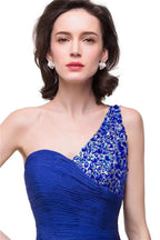V-Neck Hi-lo A-line One-shoulder Ruffle Blue Chiffon Prom Dresses by misshow.com