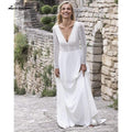 Vestito da Sposa NumberSea con Scollo a V, Collana, Maniche Lunghe e Schiena Nuda