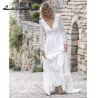 NumberSea V Neck Lace Long Sleeve Backless Wedding Dresses