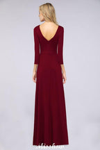 V-Neck Long-Sleeves Side-Slit Floor-Length Bridesmaid Dress with Ruffles