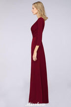 V-Neck Long-Sleeves Side-Slit Floor-Length Bridesmaid Dress with Ruffles