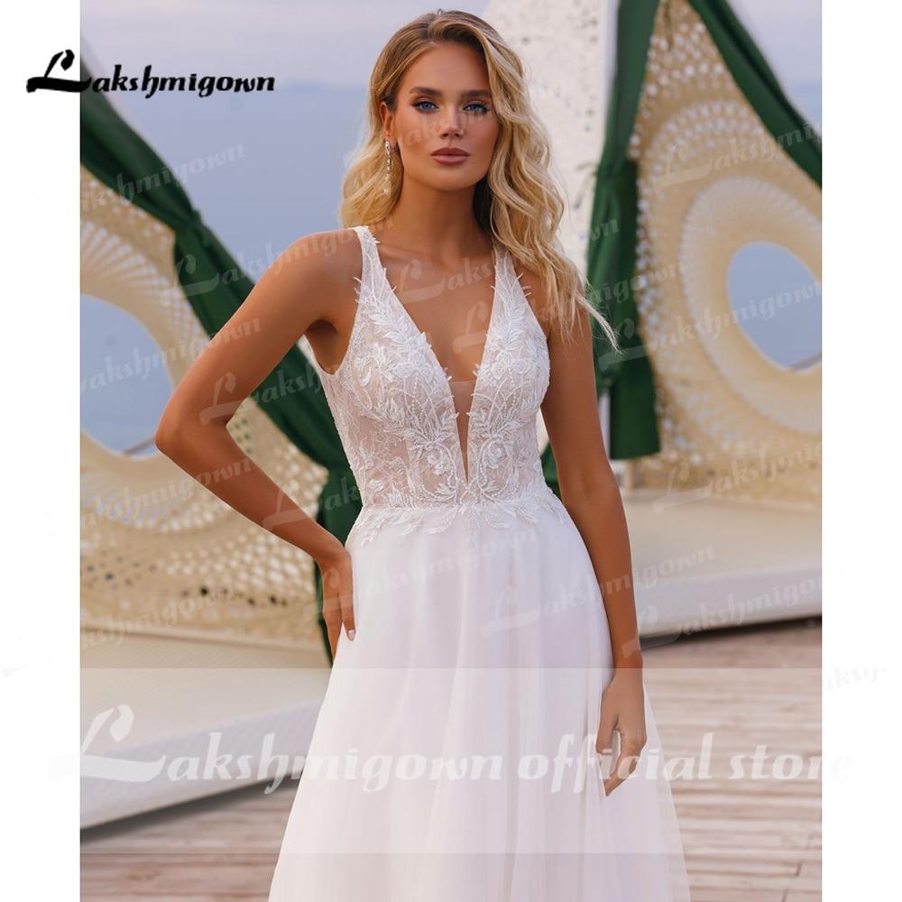 NumberSea V Neck Off The Shoulder Lace Tulle Backless Wedding Dresses