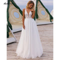 Robe de mariée dos nu en tulle dentelle NumberSea avec encolure en V et épaule dénudée