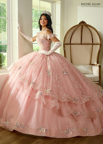 Quinceanera-Kleid mit V-Ausschnitt und Rüschen von Rachel Allan RQ1136