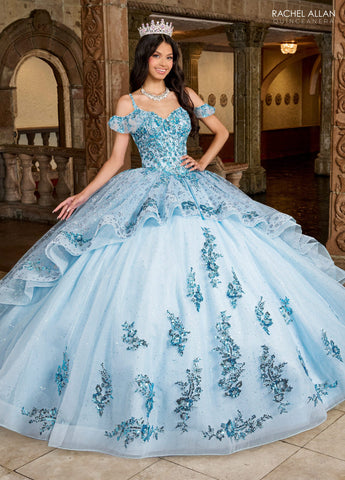 Quinceanera-Kleid mit V-Ausschnitt und Rüschen von Rachel Allan RQ1136