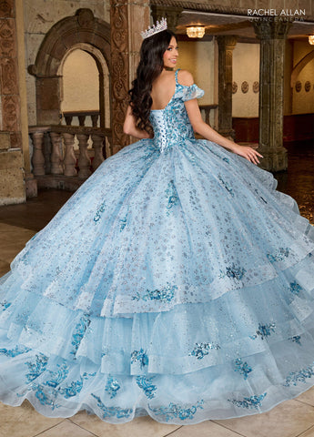 Quinceanera-Kleid mit V-Ausschnitt und Rüschen von Rachel Allan RQ1136