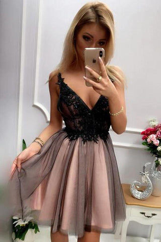 V-Ausschnitt, kurzes Homecoming-Kleid, kurzes formelles Kleid mit Perlen, PD395
