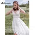 NumberSea V-Ausschnitt Kurzarm Rückenfrei Spitze Chiffon Brautkleider