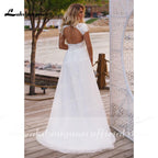 NumberSea V Neck Short Sleeve Lace Appliques Open Back Wedding Dresses