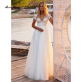 Robe de mariée NumberSea à col en V, manches courtes, avec applications de dentelle et dos ouvert