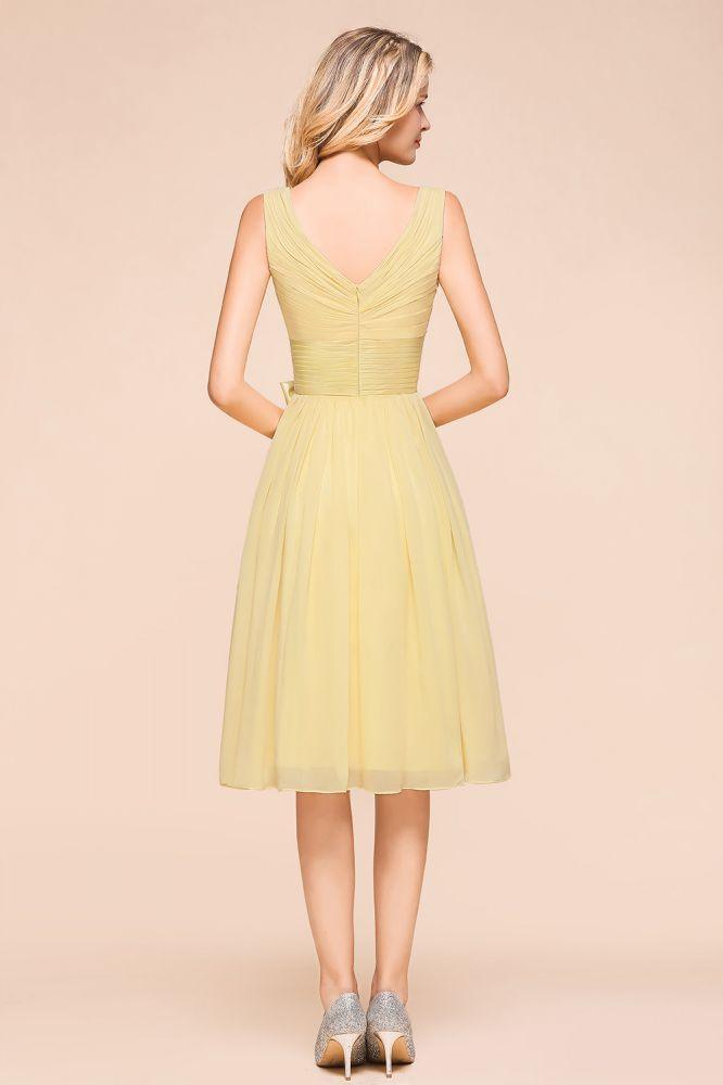 V-Neck Sleeveless A-line Mini Dress Ankle Length Bridesmaid Dress