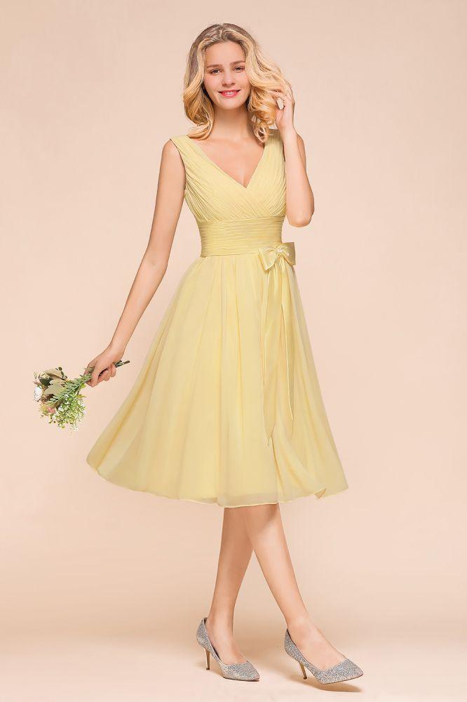 V-Neck Sleeveless A-line Mini Dress Ankle Length Bridesmaid Dress